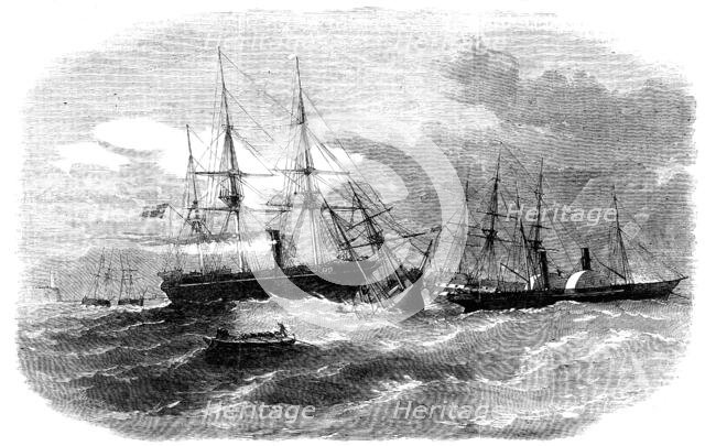 The Running Down of the Brigantine "Virtue" by the "Resolute" Transport, in Kingstown Harbour, 1856. Creator: Smyth.