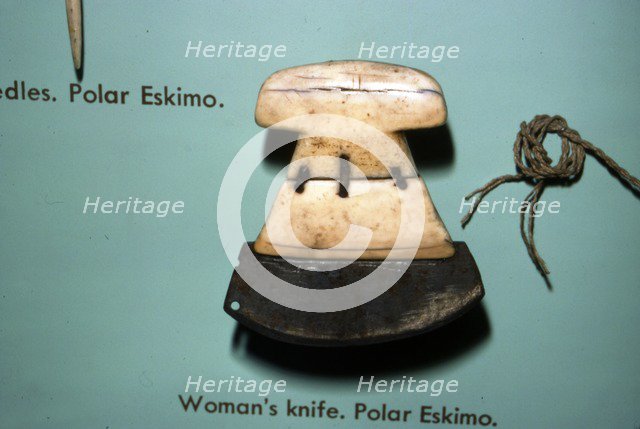 Inuit, Polar Eskimo or Inughuit, Woman's knife in Bone and steel.  Artist: Unknown.
