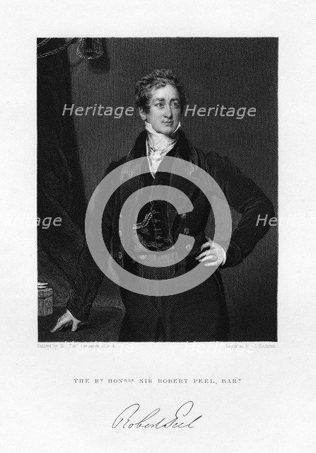 Sir Robert Peel, British Prime Minister, 19th century.Artist: J Cochran