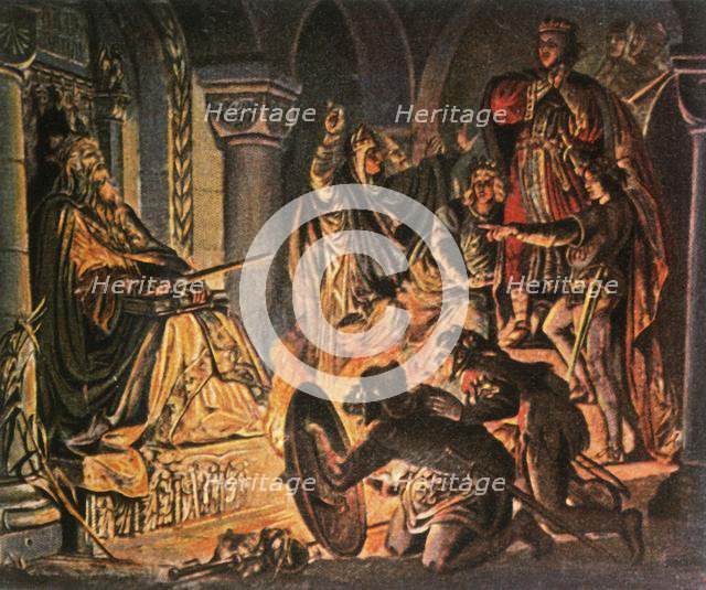 Otto III visits the tomb of Charlemagne, 1000 AD, (1936). Creator: Unknown.