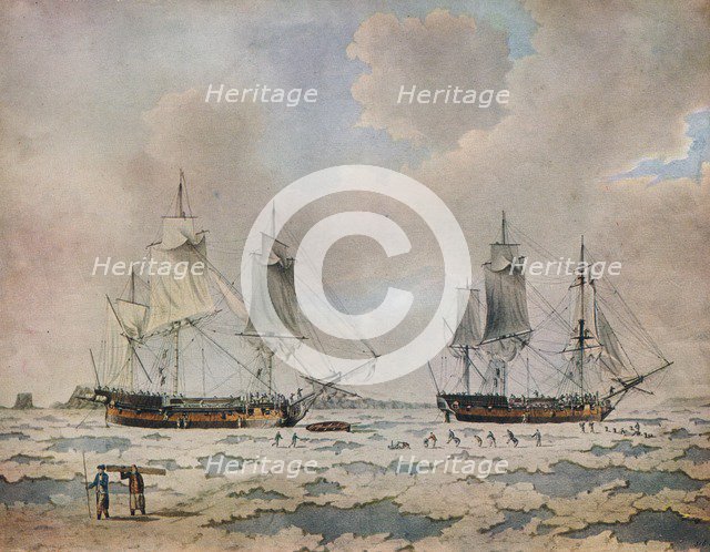 'The ships of Lord Mulgrave's expedition of discovery embedded in ice in the Polar Regions', 1774. Artist: John Cleveley the Younger.