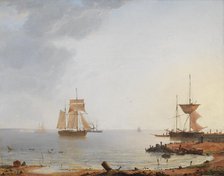 Ships Off the Coast of Zealand, Morning, 1845. Creator: Emanuel Larsen.