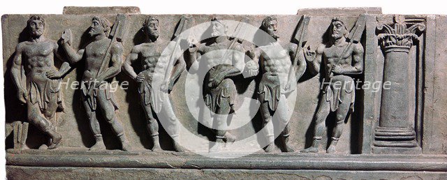 An indian sculpture of a group of marine deities, 1st century. Artist: Unknown