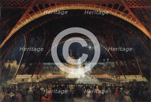 Fête de nuit à l'Exposition universelle de 1889, sous la tour Eiffel, c. 1889. Creator: Roux, George (1853-1929).