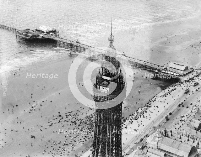 Blackpool Tower and Pier, Blackpool, Lancashire, 1920. Artist: Aerofilms.