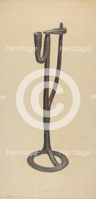 Candle and Rush Light Holder, c. 1938. Creator: Jack Staloff.