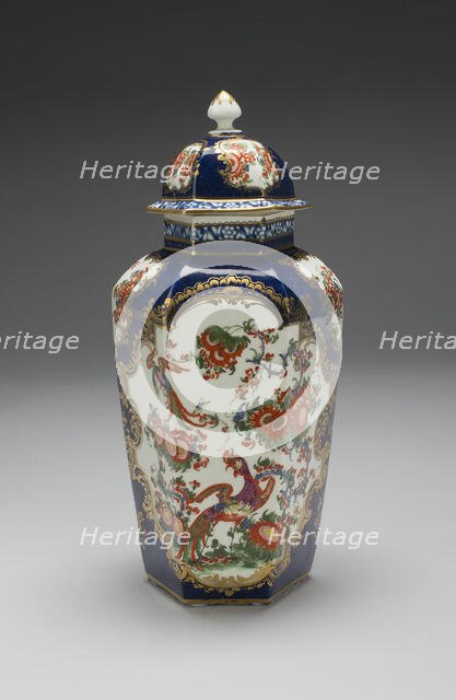 Vase with Cover (one of a pair), Worcester, c. 1770. Creator: Royal Worcester.