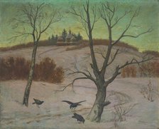 Winter landscape with a church, 1922. Creator: Andrej Kovacik.