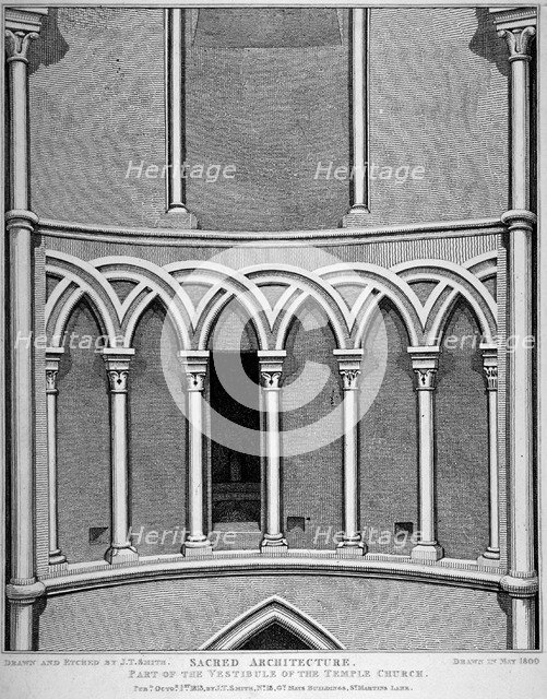Part of the vestibule of the Temple Church, City of London, 1812.                                    Artist: John Thomas Smith