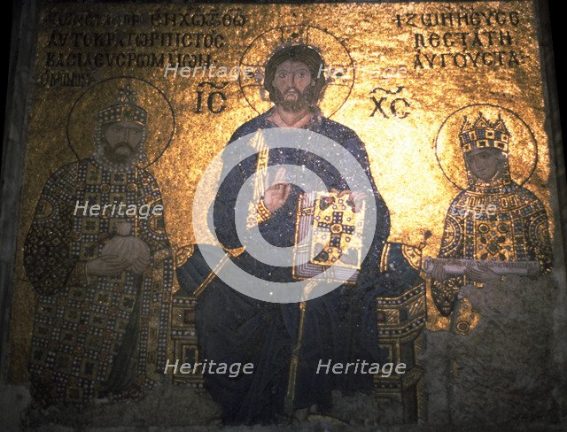 Christ Pantocrator between Emperor Constantine IX Monomachus and the Empress Zoe, ca 1020. Artist: Byzantine Master  