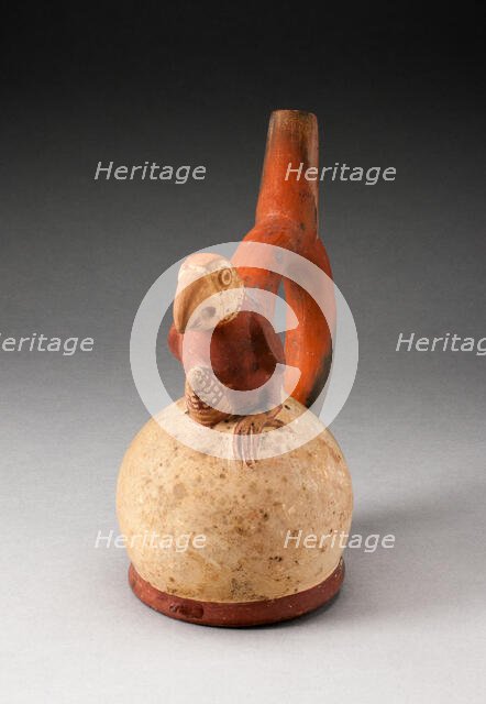 Handle Spout Vessel with Parrot Grasping Maize, 100 B.C./A.D. 500. Creator: Unknown.