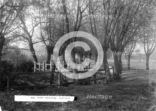 Two schoolgirls crossing the bridge, Port Meadow, Oxford, Oxfordshire, c1860-c1922. Artist: Henry Taunt