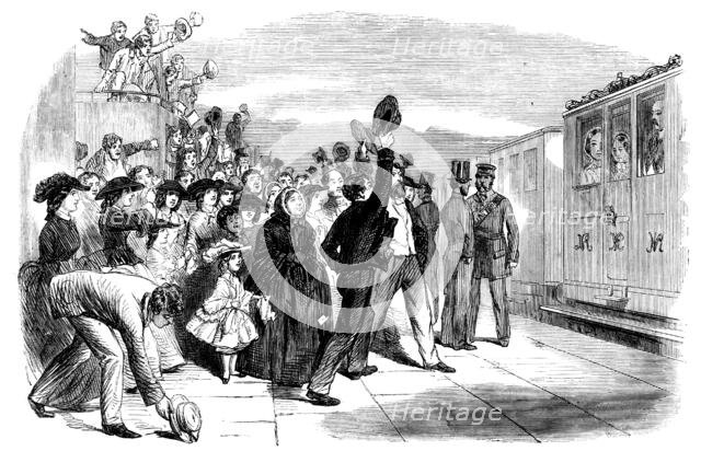 Her Majesty, en route for Scotland, at Dunbar Station, 1858. Creator: Unknown.