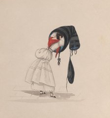 A woman putting on her saya, viewed from behind, from a group of drawings depicting..., ca. 1848. Creator: Attributed to Francisco (Pancho) Fierro.