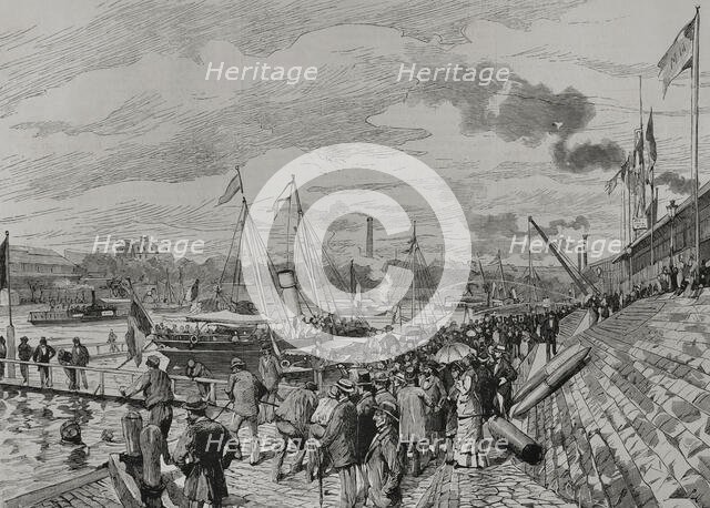 Pier at Pont d'Iéna (Jena Bridge) during nautical experiments, Universal Exhibition of Paris, 1878. Creator: Tomás Carlos Capuz.