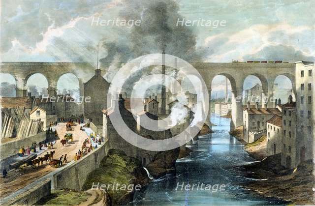 Train crossing Stockport viaduct on the London & North Western Railway, c1845. Artist: Unknown