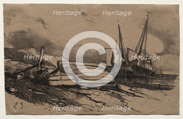 Six Marines: Couverture, Une Grève, 1833. Creator: Eugène Isabey (French, 1803-1886).