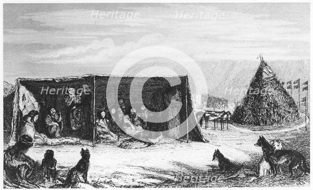 Patagonians in a 'toldo' or skin tent, 1830 (1839). Artist: Unknown