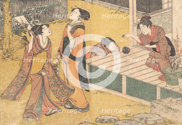 New Year's Games, from the printed book Flowers of the Four Seasons (Shiki no hana), 1801. Creator: Kitagawa Utamaro.