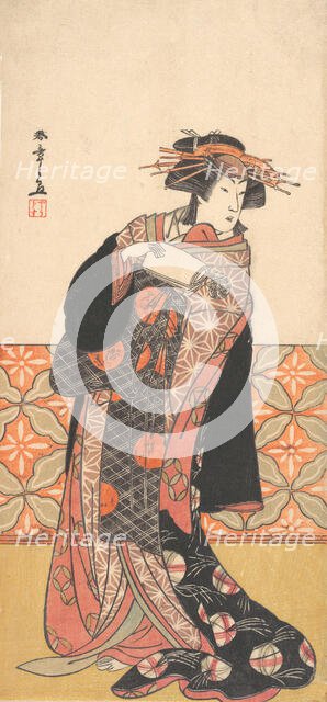 Nakamura Riko as Richly Clad Courtesan Standing in a Room, ca. 1778. Creator: Shunsho.