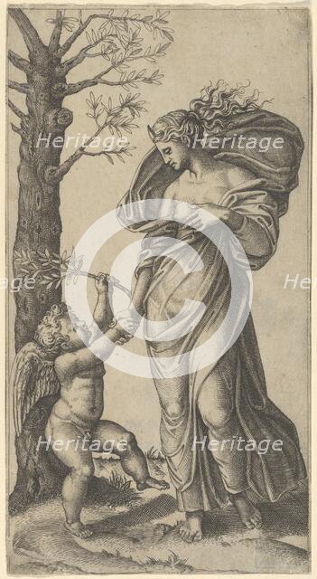 An allegory of Peace; Peace personified as a woman standing in a landscape holding ..., ca. 1517-20. Creator: Marcantonio Raimondi.