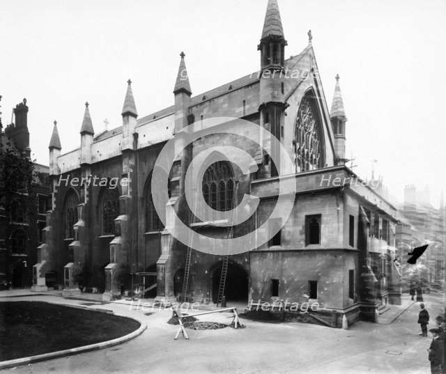 Bomb damage to Lincoln's Inn Chapel, London, October 1915. Artist: Unknown.
