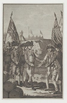 The Surrender of Earl Cornwallis (Lieutenant General of the British Army in North Am..., after 1781. Creator: Thornton.