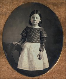 Young Girl Wearing Waist Apron, Resting Hand on Chair, 1840s-50s. Creator: Unknown.