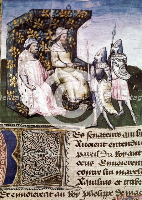 Antiochus IV 'Epiphanes' king. (175-164 BC), the king on his throne listening to the news on the …