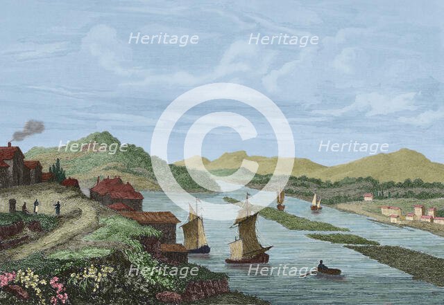 View of the city of Hudson, from the north looking south, United States, 1850. Creator: Jacques Gerard Milbert.