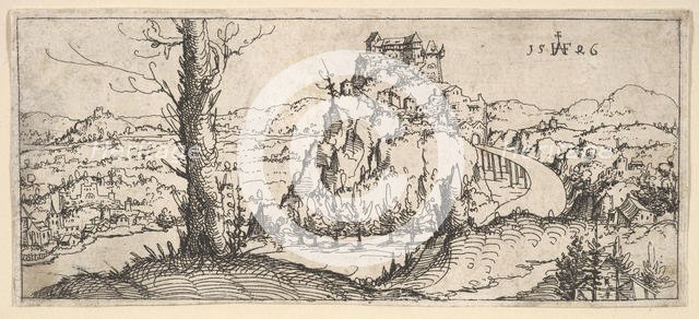 Landscape with High Rocks and Fortresses, 1546. Creator: Augustin Hirschvogel.