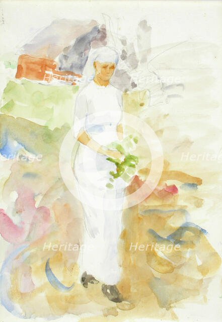 A woman in white in a garden. Creator: Maria Wiik.