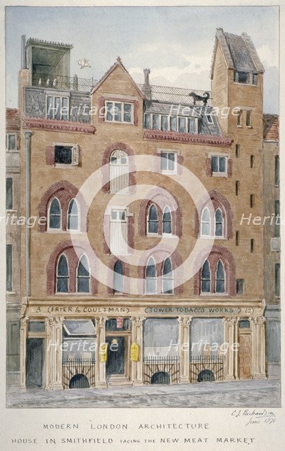 View of a house in West Smithfield facing the meat market, City of London, 1871.             Artist: Charles James Richardson