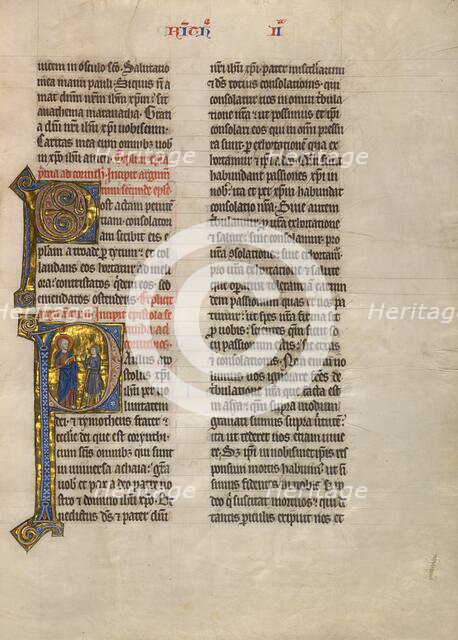 Initial P: Saint Paul Speaking to a Messenger; Concluding Volume of a Bible, about 1260-1270. Creator: Unknown.