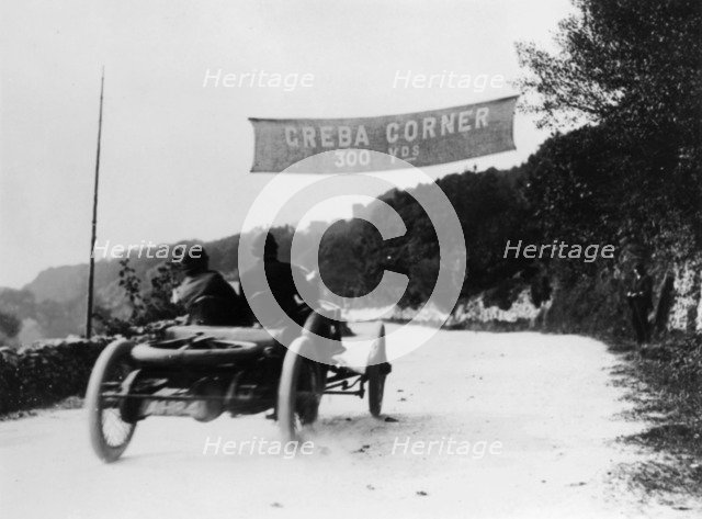 T Thornycroft in a Thornycroft car in a TT race, 1908. Artist: Unknown