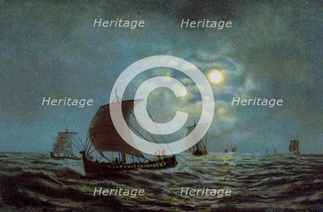 Sailing boats at night time, 20th century. Artist: Unknown