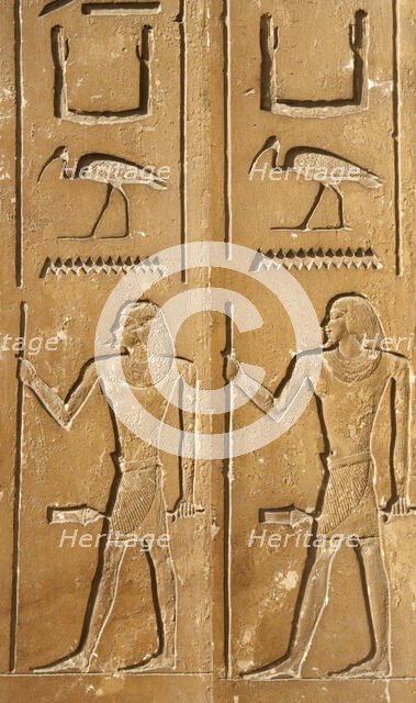 Hieroglyph and male figure relief, Mastaba of Kagemni, Saqqara, Egypt, Old Kingdom, 2350 BC (2003). Creator: Unknown.