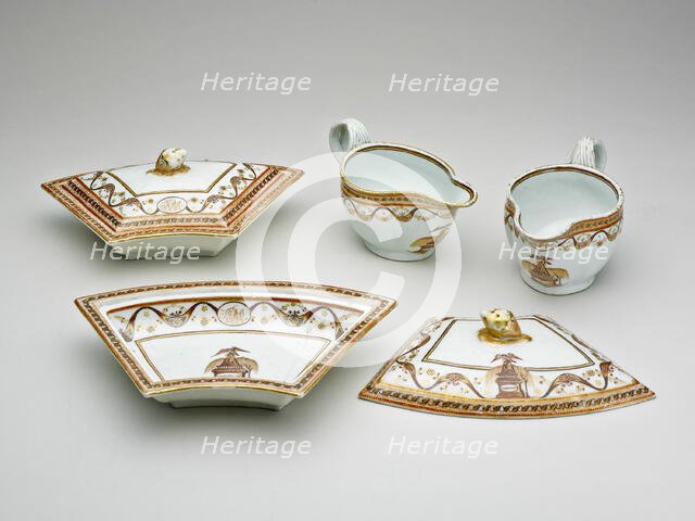 Two Sauceboats and Two Covered Tureens from the "Washington Memorial Service", c. 1800. Creator: Unknown.