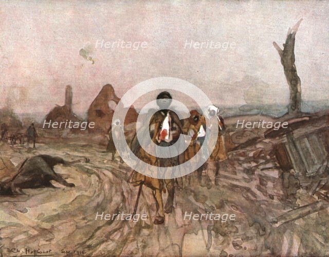 'Six Mois Dans la Somme; Senegalais blesses, sur la route d'Assevillers (septembre 1916)', 1916. Creator: Charles Hoffbauer.