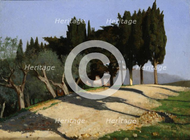 Via di campagna con cipressi, 1862. Creator: Abbati, Giuseppe (1836-1868).