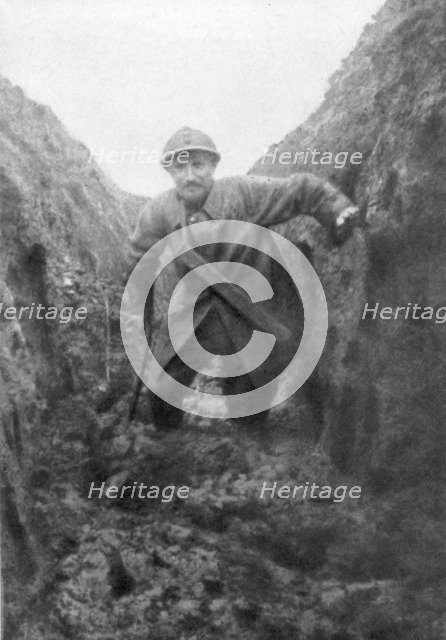 The miseries of the soldier, a muddy French trench in Artois, France, 1916. Artist: Unknown