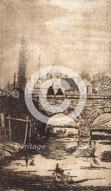 Figures on Bridge, 1883. Creator: Fred Hetherington.