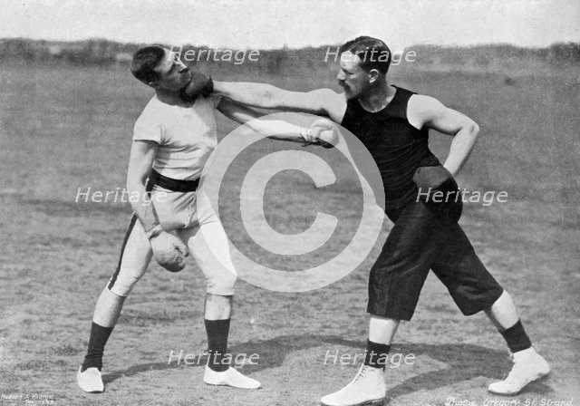 'The art of boxing, the right under the chin', Aldershot, Hampshire, 1896. Artist: Gregory & Co