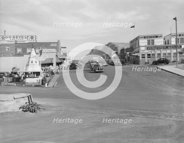 Approaching main street of boom construction town..., Coulee City, Grant County, Washington, 1939. Creator: Dorothea Lange.