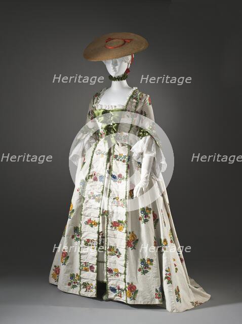 Woman's Robe à la Française or afternoon dress and petticoat, France, c.1760. Creator: Unknown.