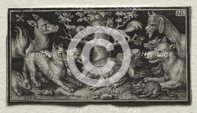 Two-headed Frog surrounded by Animals, 1594. Creator: Nicolaes de Bruyn (Netherlandish, 1571-1656); A. van Londerseel.