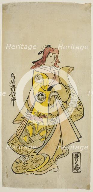 The Actor Sanjo Kantaro II as Oshichi in the play "Nanakusa Fukki Soga," performed at the..., 1718. Creator: Torii Kiyomasu.