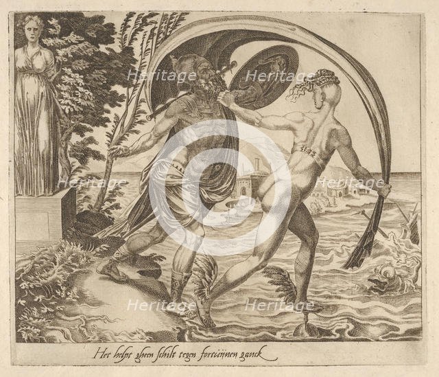 A Shield is of no Use when Fortune Turns Her Back from Six Sayings about Fortune, ca. 1560. Creator: Dirck Volkertsen Coornhert.