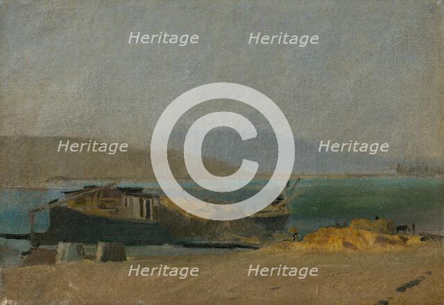 Cargo Ship on the Danube Riverbank, 1880-1900. Creator: Ladislav Mednyanszky.