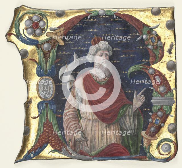 Initial R from a Choral Book with King David(?), c. 1470-1480. Creator: Guglielmo Giraldi del Magri [or del Magro] (Italian), attributed to.